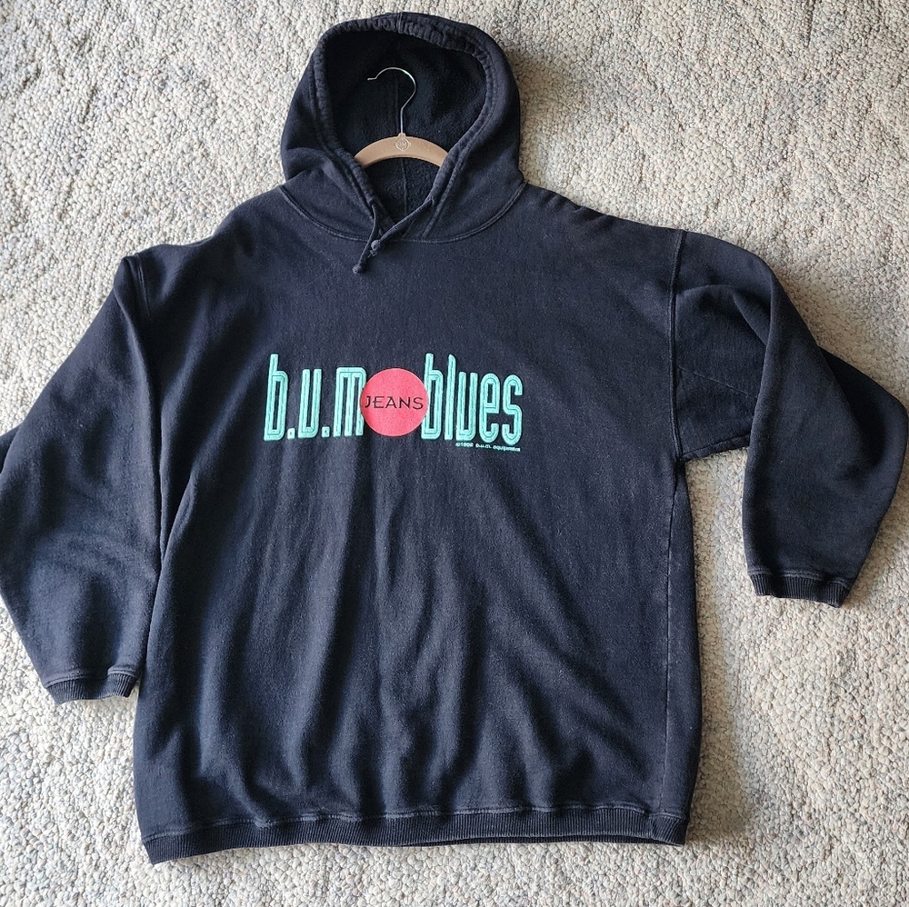 Vintage 1992 B.U.M. Equipment Black Graphic Hoodie Womens Medium